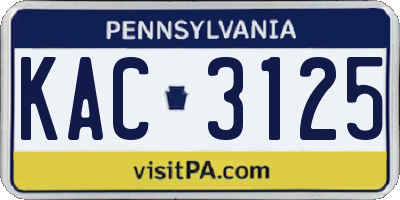 PA license plate KAC3125