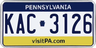 PA license plate KAC3126