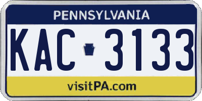 PA license plate KAC3133