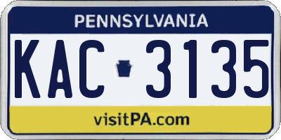 PA license plate KAC3135