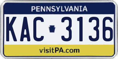PA license plate KAC3136
