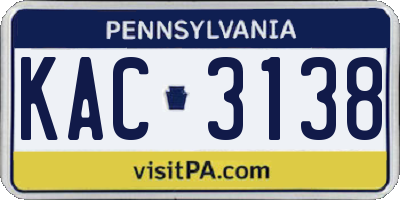 PA license plate KAC3138