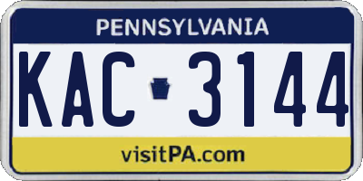 PA license plate KAC3144