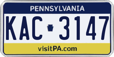 PA license plate KAC3147