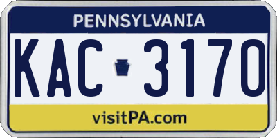 PA license plate KAC3170