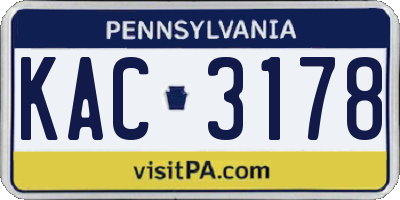 PA license plate KAC3178