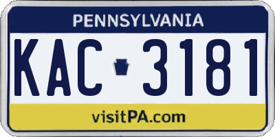 PA license plate KAC3181