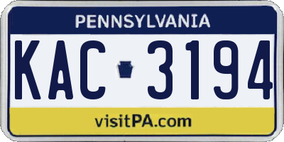 PA license plate KAC3194