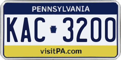 PA license plate KAC3200