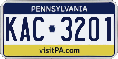 PA license plate KAC3201