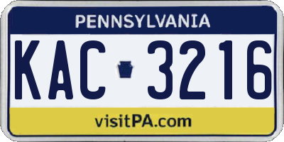PA license plate KAC3216