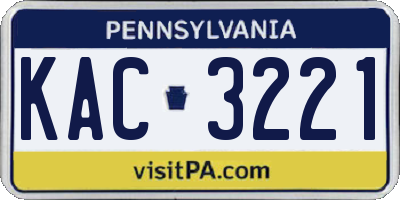 PA license plate KAC3221