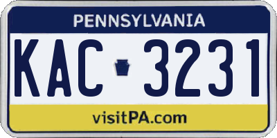 PA license plate KAC3231