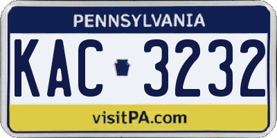 PA license plate KAC3232