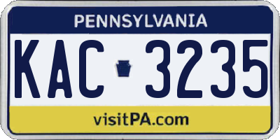 PA license plate KAC3235