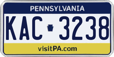 PA license plate KAC3238