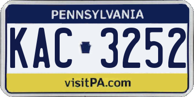 PA license plate KAC3252