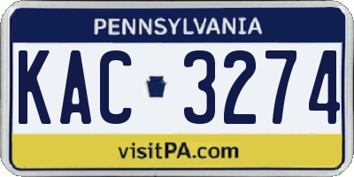 PA license plate KAC3274