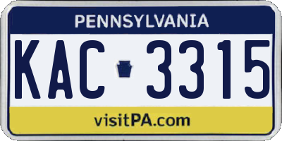 PA license plate KAC3315