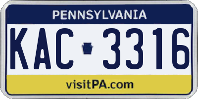 PA license plate KAC3316