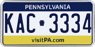 PA license plate KAC3334