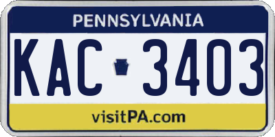 PA license plate KAC3403