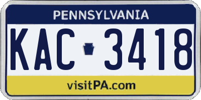 PA license plate KAC3418