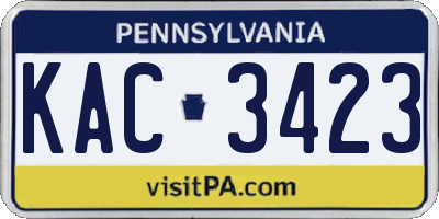 PA license plate KAC3423