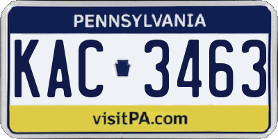 PA license plate KAC3463