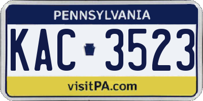 PA license plate KAC3523
