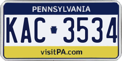 PA license plate KAC3534