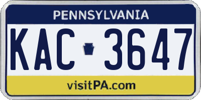 PA license plate KAC3647