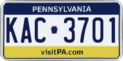 PA license plate KAC3701