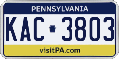 PA license plate KAC3803
