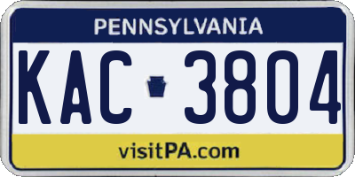 PA license plate KAC3804