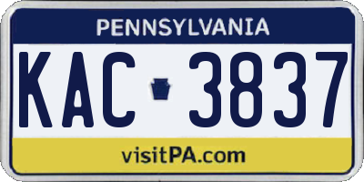 PA license plate KAC3837