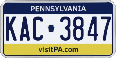 PA license plate KAC3847