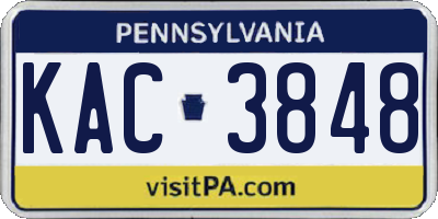 PA license plate KAC3848