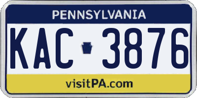 PA license plate KAC3876