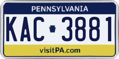 PA license plate KAC3881