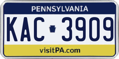 PA license plate KAC3909