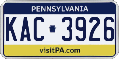 PA license plate KAC3926