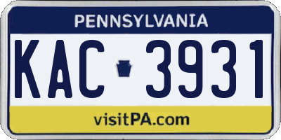 PA license plate KAC3931