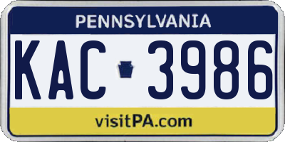 PA license plate KAC3986