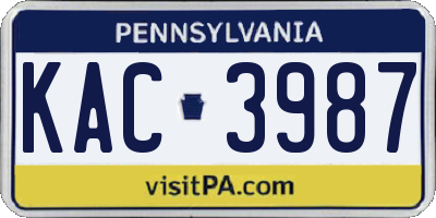PA license plate KAC3987