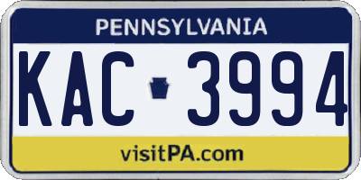 PA license plate KAC3994