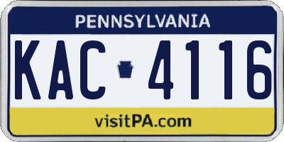 PA license plate KAC4116