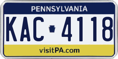 PA license plate KAC4118