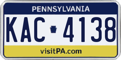 PA license plate KAC4138