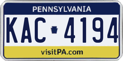 PA license plate KAC4194
